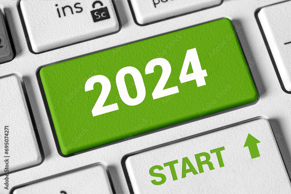 2024 and the word start on computer keyboard. The beginning of the new year, calendar date concept 2024 and the word start on computer keyboard. The beginning of the new year, calendar date concept