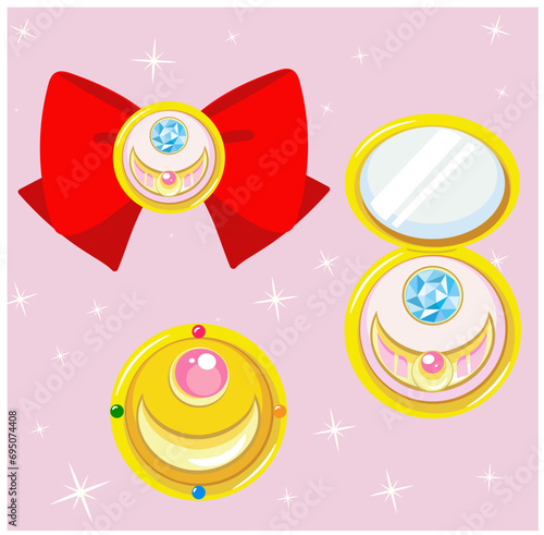 ilustracion vectorial de broche y espejo compacto de maquillaje