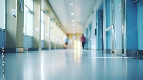 Blurred interior of hospital with sophisticated lighting abstract background with a medical theme