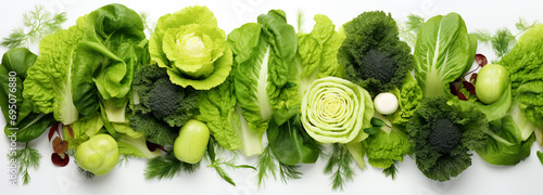 Banner with cabbage and lettuce leaves, generative AI