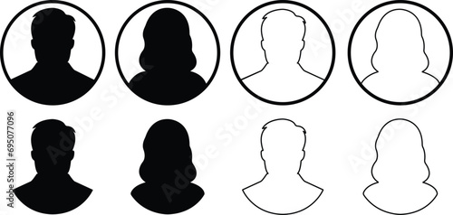 user profile, person icon in flat, line set isolated in transparent background Suitable for social media man, women profiles, screensavers depicting male, female face silhouettes vector apps website