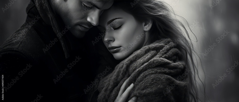 Black and white couple hugging