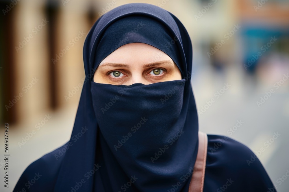 Expressive brown eyes peek through the slit of a niqab, highlighting cultural attire. Expressive brown eyes peek through the slit of a niqab, highlighting cultural attire.