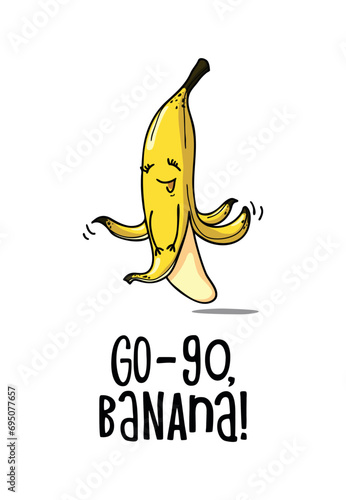 Funny smiling banana with it's skirt blown upwards