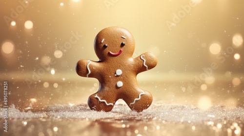  a close up of a ginger with a smile on it's face and a snowflakes in the background. © Olga