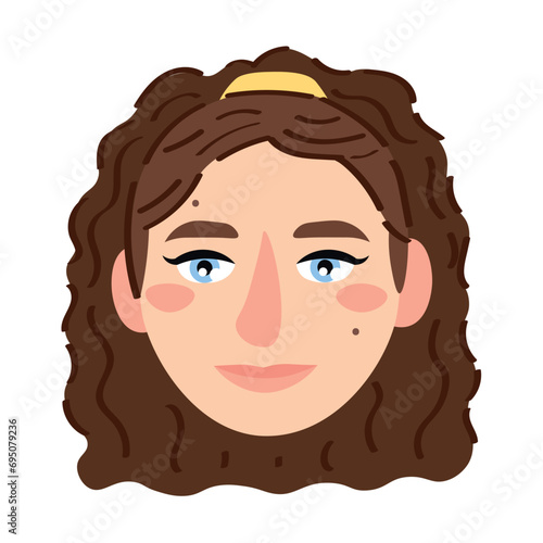Head of young woman on white background