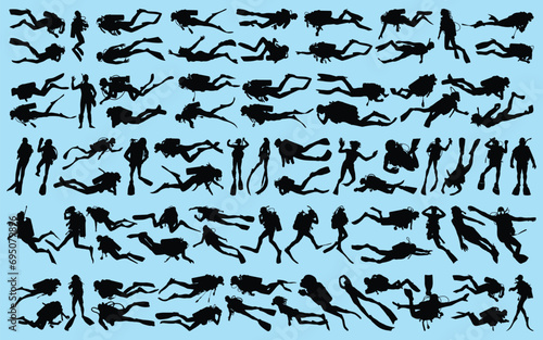 set of Scuba Diving or Scuba Driver Silhouettes Vector illustration
