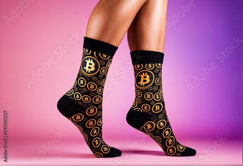 Pair of bitcoin themed socks girl