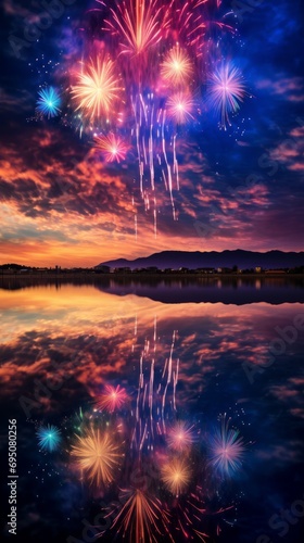 Fireworks with exciting reflections on a calm lake © ColdFire