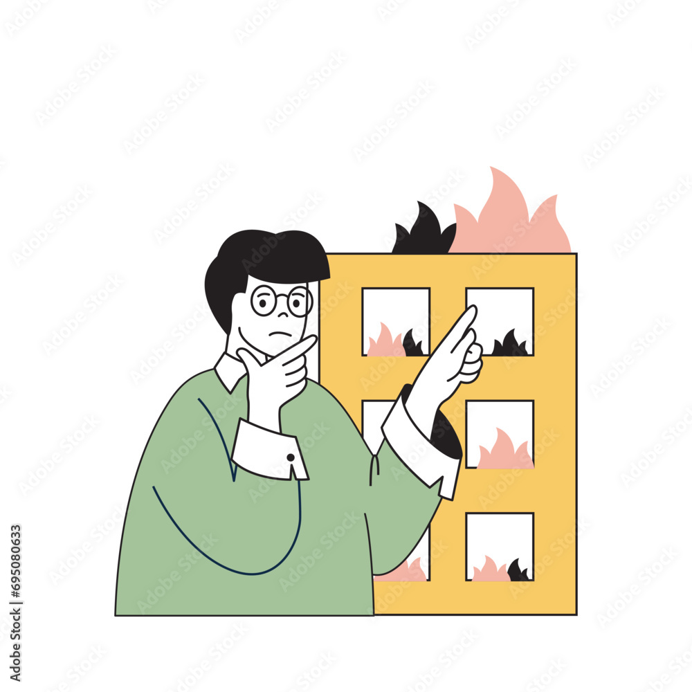 Insurance service concept with cartoon people in flat design for web. Man insures his real estate property against accidents and fires. Vector illustration for social media banner, marketing material. Insurance service concept with cartoon people in flat design for web. Man insures his real estate property against accidents and fires. Vector illustration for social media banner, marketing material.