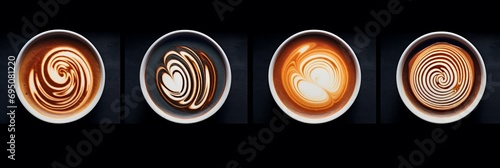 Patterns on coffee. Curls of patterns created by the interaction of milk and coffee