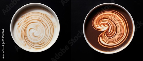 Patterns on coffee. Curls of patterns created by the interaction of milk and coffee