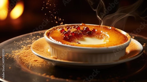  a bowl of food on a plate with a lot of smoke coming out of the top and on top of it.