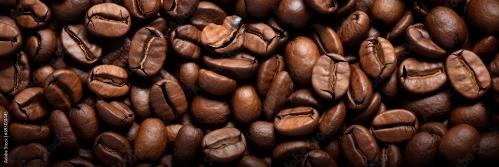 Obraz premium Coffee beans close-up. Texture of saturated coffee beans