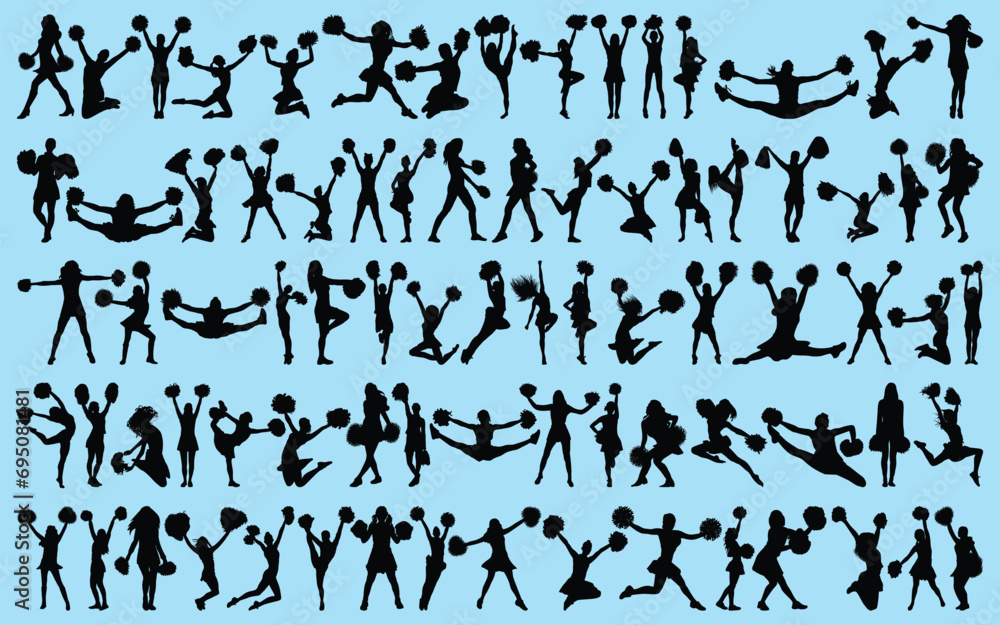 set of cheerleader or Cheer Dancer Silhouettes Vector illustration - obrazy, fototapety, plakaty 