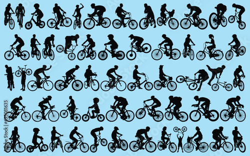 Cycling or Bicycle Rider Silhouettes Vector illustration