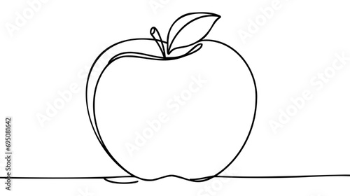 Apple continuous line drawing, Black and white vector minimalistic linear illustration made of one line