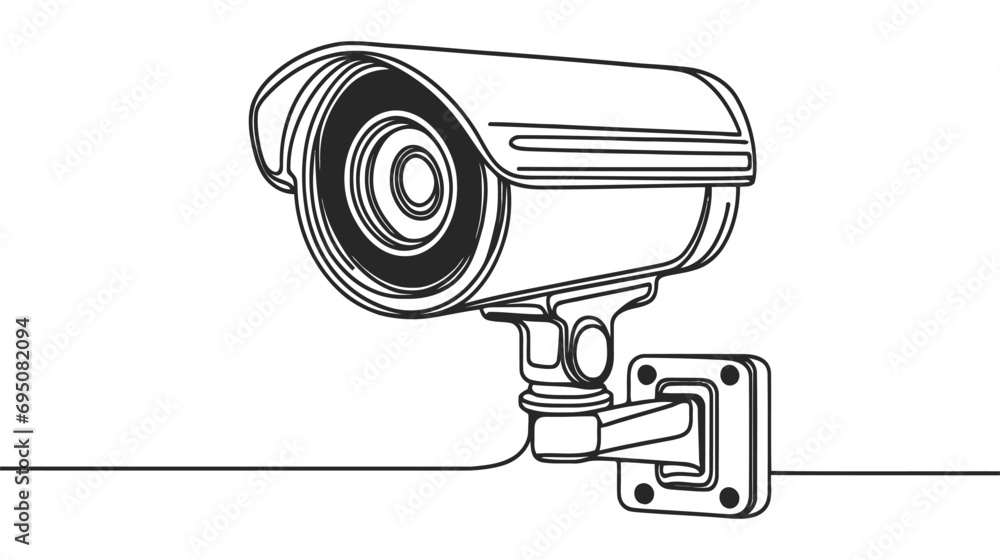 Continuous one line drawing of outdoor surveillance camera vector design. Continuous one line drawing of outdoor surveillance camera vector design.