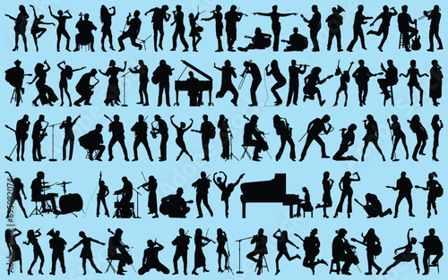 set of Musician or Singer Silhouettes Vector illustration