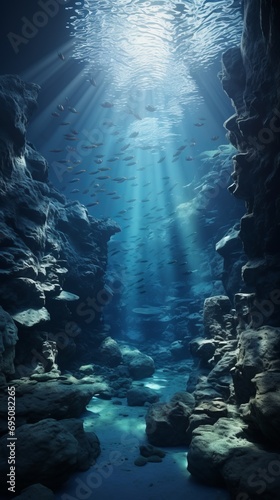 Underwater caves and tunnels. Mysterious underwater cave