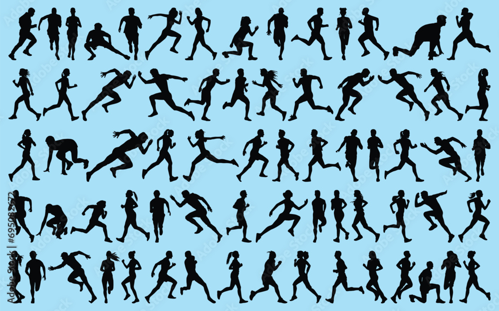 Naklejka premium set of exercise or Running Silhouettes Vector illustration