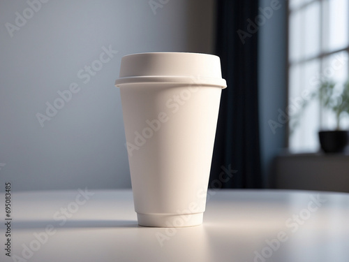 Mock up of paper coffee cup indoor