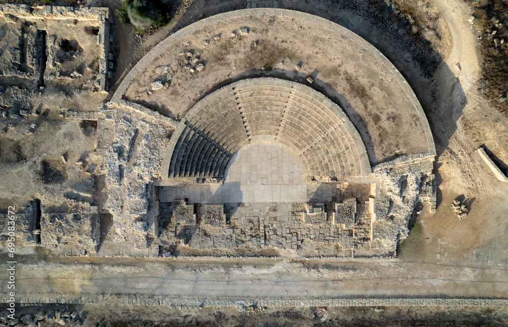 Drone aerial scenery of archaeological park, ancient place . Nea Paphos, cyprus, europe