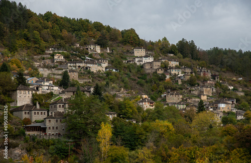 Drone scenery of traditional village of kipoi in Central Zagori, Epirus, in the Ioannina region Greece photo