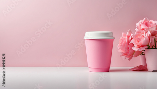 Pink coffee paper cup horizontal mock up