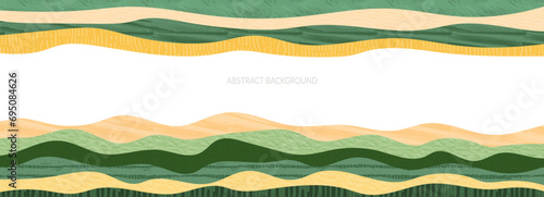 Abstract rice field agriculture vector background. Paddy rural farm plantation. Pattern of mountain landscape textured illustration. Green ecology farmland design. Summer countryside view template