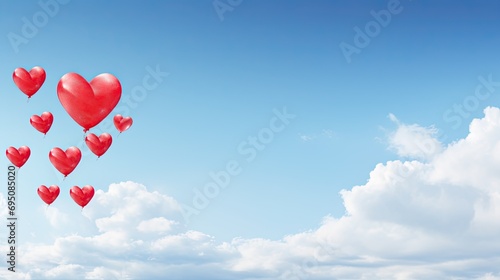 An evocative Valentine's frame background where red heart-shaped balloons.
