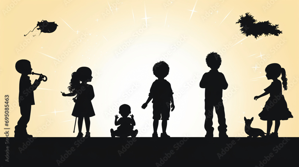 A set of silhouettes of children Happy childhood