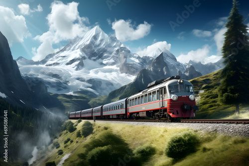 Train driving in the Mountain, illustration, swiss train, train track, mountain train, historic train