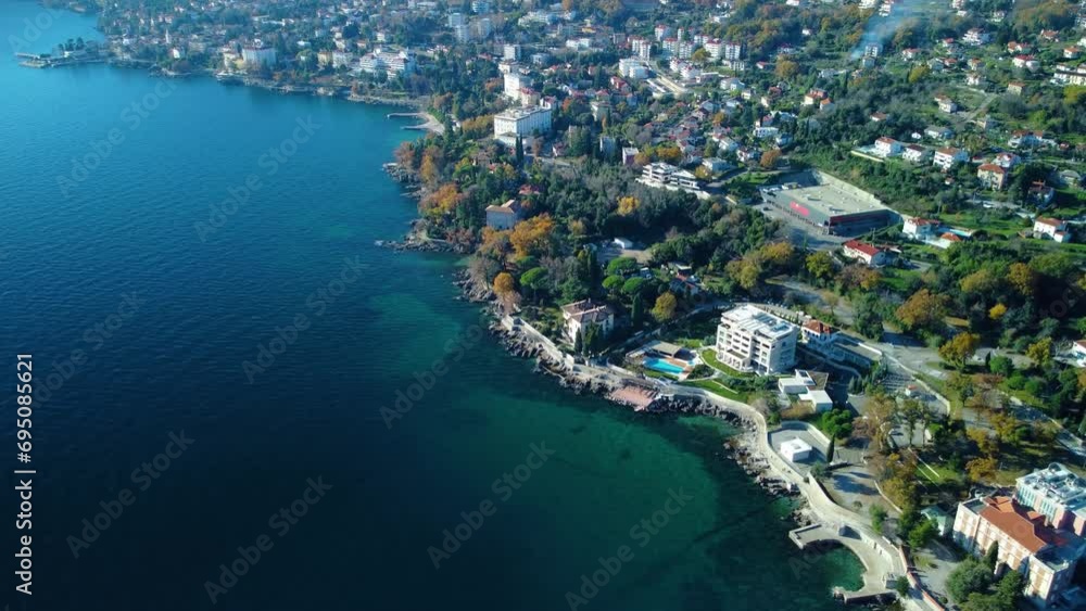 Lovran, aerial view, seaside, bay, hotels, Croatia Lovran, aerial view, seaside, bay, hotels, Croatia