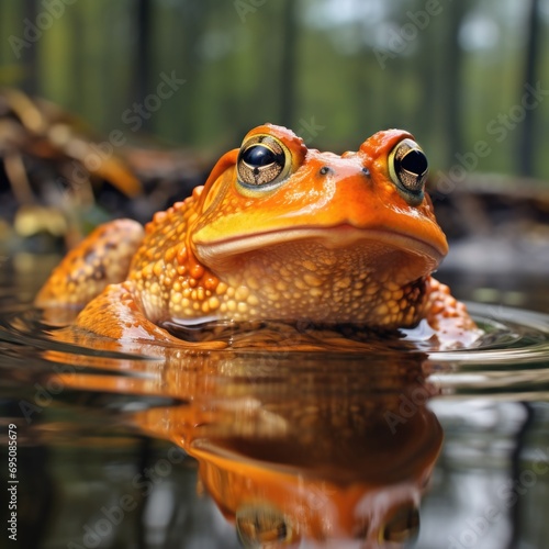 A toad is sitting in the water. Generative AI.