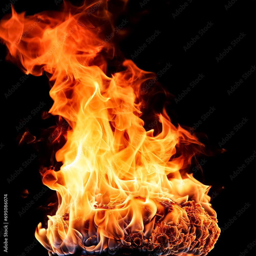Fire flames isolated on black background. Realistic fire flames texture. Fire flames isolated on black background. Realistic fire flames texture.