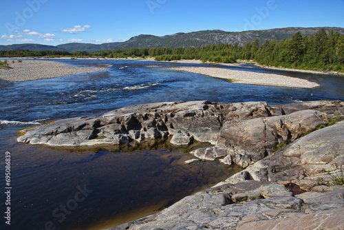 View of Altaelva river at Alta in Troms og Finnmark county, Norway, Europe 