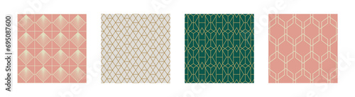 Set of Vintage Art Deco Seamless Pattern. Line art geometric gold shapes. Modern ornaments vector illustration. Gatsby retro elegant background for fabric, wallpaper or wrapping