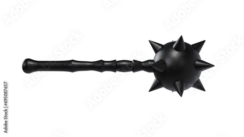 Black sphere medieval mace weapon isolated on transparent and white background. Knight concept. 3D render photo