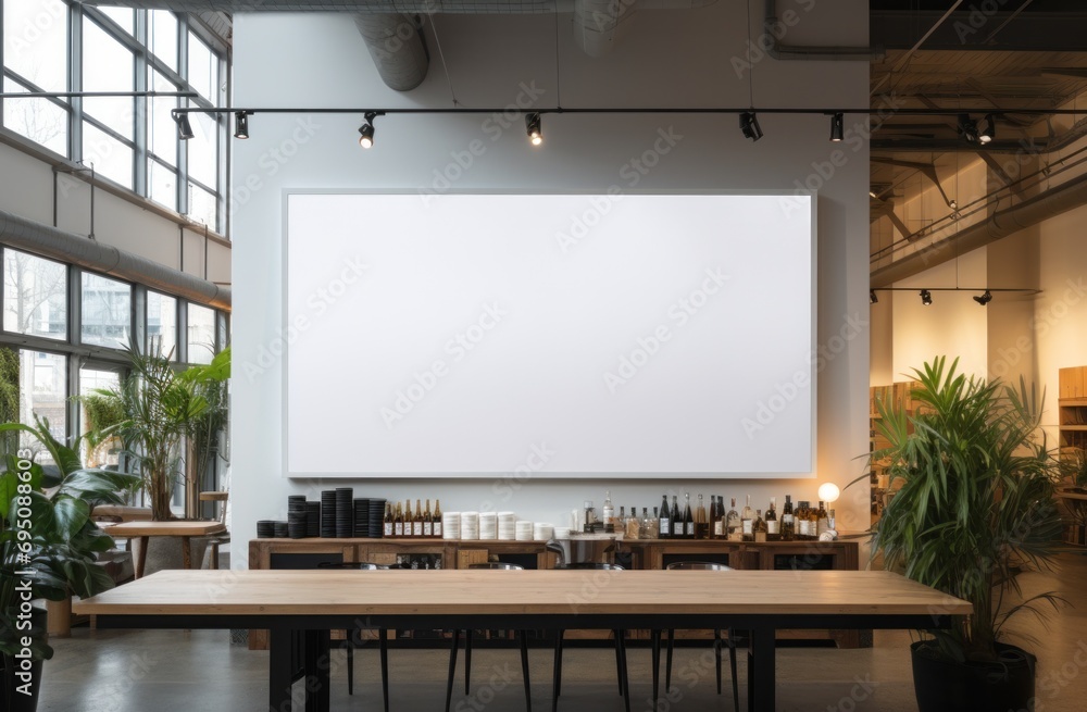 a large blank board located in a store a large blank board located in a store
