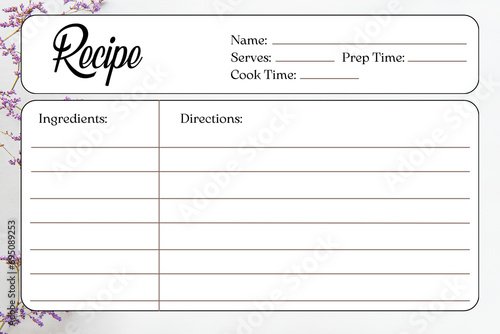Blank Recipe Cards for Bridal Shower and Wedding, recipe card template v5