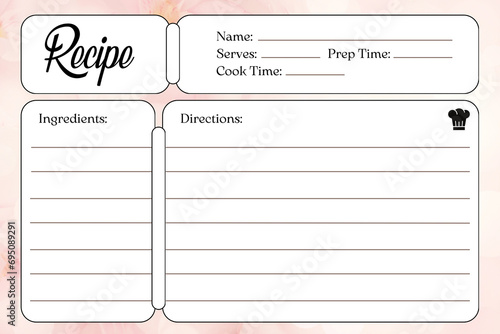 Blank Recipe Cards for Bridal Shower and Wedding, recipe card template, flower background