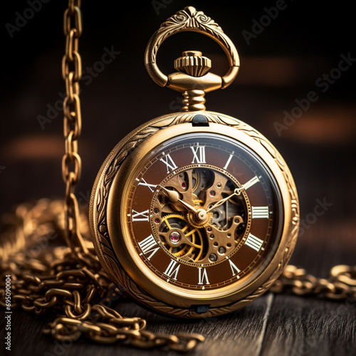 gold vintage pocket watch isolated on a dark background