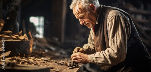 a man is down wood in his workshop