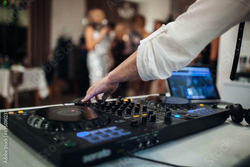 Fotografie DJ equipment control close-up during a disco