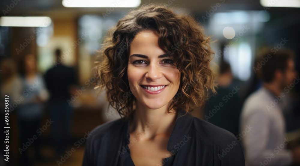 a smiling attractive woman standing in a classroom with friends a smiling attractive woman standing in a classroom with friends