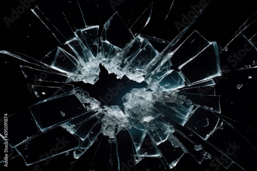 crushed broken glass on black background