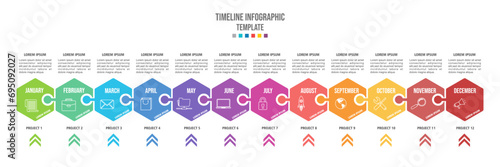 Infographic elements design template, 12 Months modern Timeline diagram calendar, vector infographic.