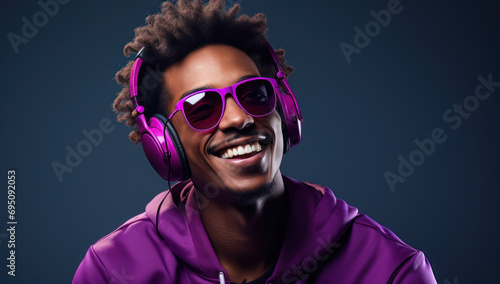 a young black man in headphones smiling © olegganko