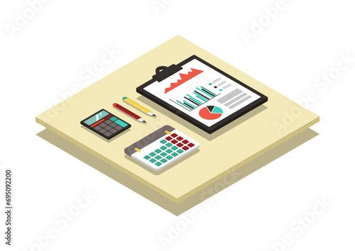 Finance in isometric. Vector illustration of 3D business elements